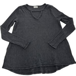 Anthropologie T.LA Top Womens Small Gray Thermal Waffle Knit Keyhole Neck Tunic